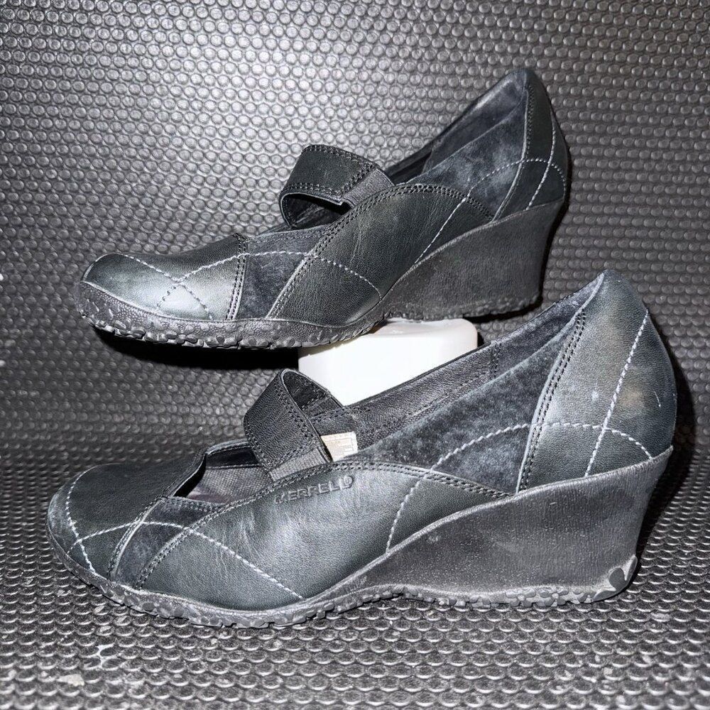 Merrell Orchid Black Leather Mary Jane Wedge Comfort Shoe Women’s Size 8.5